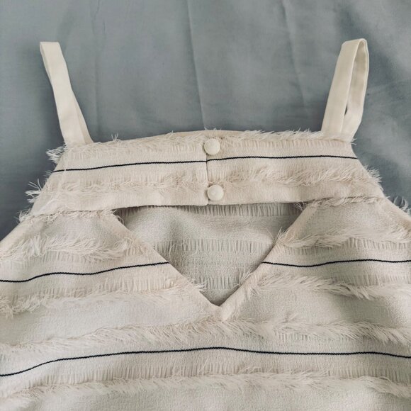 Anthropologie Maeve Ivory Textured Fringe Striped Sleeveless Top Size 0/XS - Picture 7 of 8